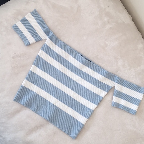 forever 21 stripped off the shoulder crop top - Picture 1 of 3